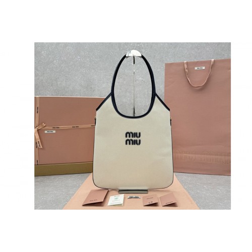 Miu Miu 5BG231 IVY denim bag in White Denim With Navy Blue Leather