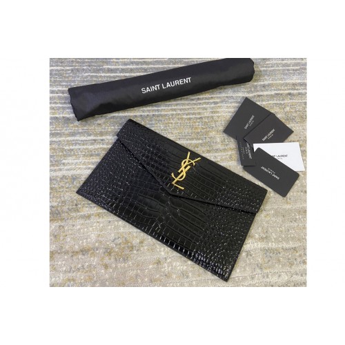YSL UPTOWN POUCH IN CROCODILE EMBOSSED SHINY LEATHER