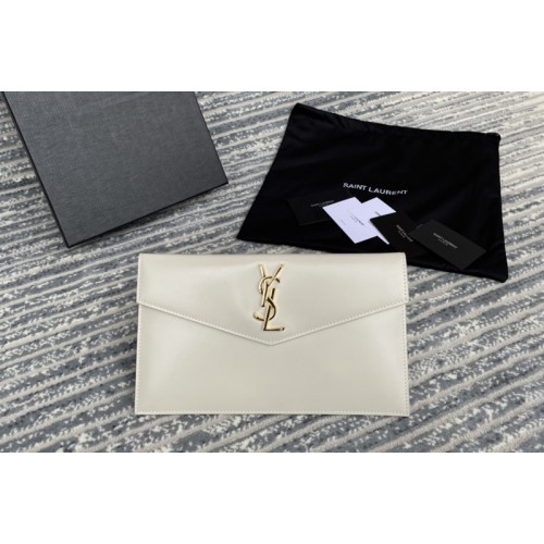 YSL uptown pouch in White Smooth Leather