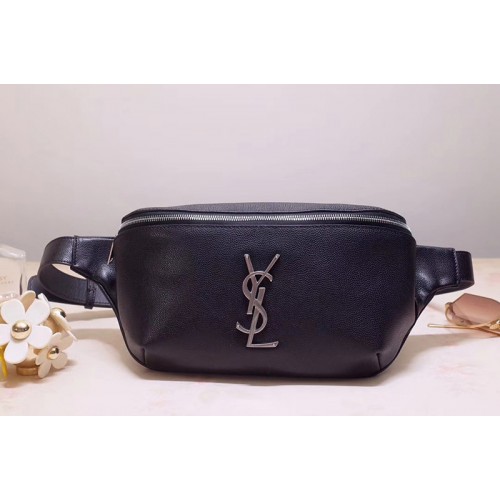 YSL Classic Monogram Belt Bag in Black Lambskin Leather Silver Hardware