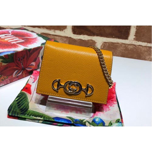 Gucci Zumi grainy leather card case wallet in Yellow Grainy leather