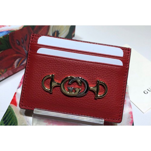 Gucci Zumi Card Holder in Red Grainy Calfskin Leather