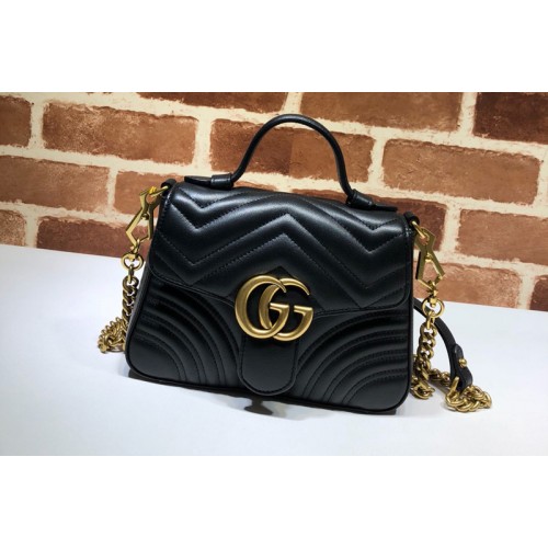 Gucci Marmont mini top handle bag in Black Matelasse chevron leather with heart Gucci Marmont mini top handle bag in Black Matelasse chevron leather with heart