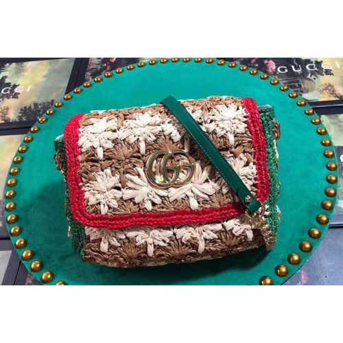 Gucci Marmont raffia small shoulder bags beige Green raffia Gucci Marmont raffia small shoulder bags beige Green raffia
