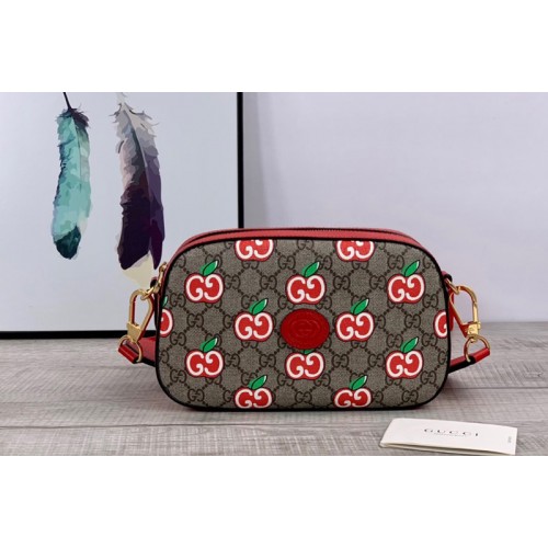 Gucci Chinese Valentines Day small shoulder bag in apple print beige ebony Supreme canvas