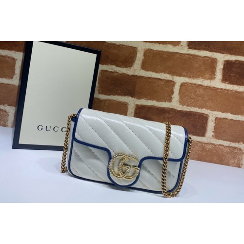 Gucci Marmont super mini bag in White Leather With Dark blue leather trim