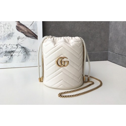 Gucci Marmont mini bucket bag White matelasse chevron leather Gucci Marmont mini bucket bag White matelasse chevron leather