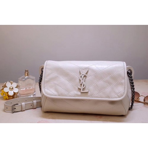 YSL Niki Body Bag in White Crinkled Vintage Leather