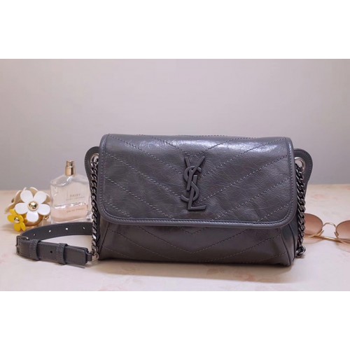 YSL Niki Body Bag in Dark Gray Crinkled Vintage Leather