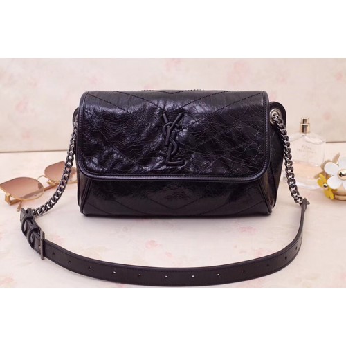 YSL Niki Body Bag in Black Crinkled Vintage Leather