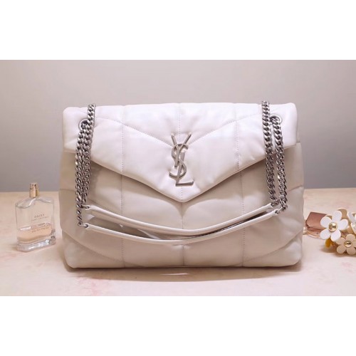 YSL Loulou Puffer Medium Bag in White Quilted Lambskin Leather YSL Loulou Puffer Medium Bag in White Quilted Lambskin Leather