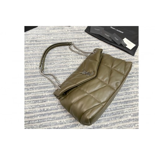 YSL Loulou Puffer Medium Bag in Green Quilted Lambskin Leather With Silver Buckle YSL Loulou Puffer Medium Bag in Green Quilted Lambskin Leather With Silver Buckle