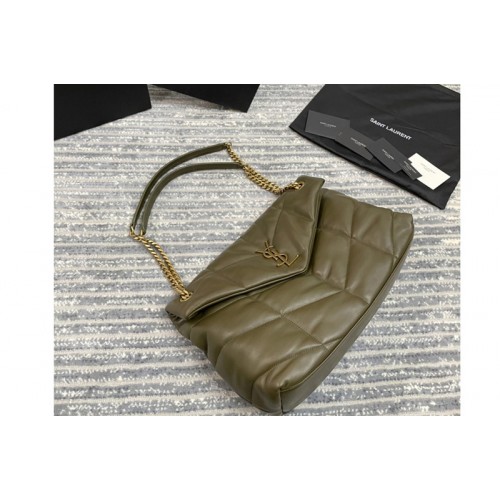 YSL Loulou Puffer Medium Bag in Green Quilted Lambskin Leather With Gold Buckle YSL Loulou Puffer Medium Bag in Green Quilted Lambskin Leather With Gold Buckle