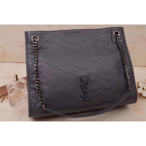 YSL Niki Medium Shopping Bag in Dark Gray Crinkled Vintage Leather YSL Niki Medium Shopping Bag in Dark Gray Crinkled Vintage Leather