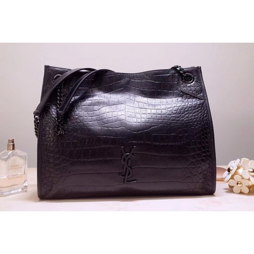 YSL Niki Medium Shopping Bag in Blue Crocodile Embossed Crinkled Vintage Leather YSL Niki Medium Shopping Bag in Blue Crocodile Embossed Crinkled Vintage Leather