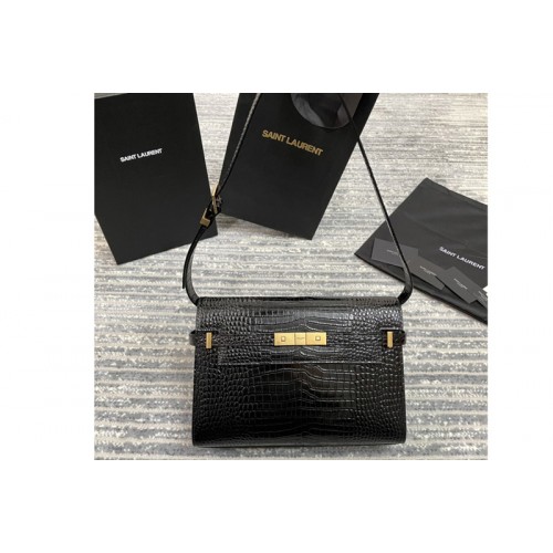 YSL MANHATTAN SHOULDER BAG IN CROCODILE-EMBOSSED SHINY LEATHER With Gold Hardware
