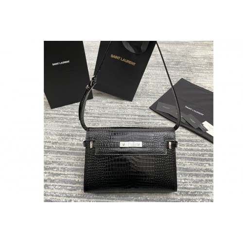 YSL MANHATTAN SHOULDER BAG IN CROCODILE-EMBOSSED SHINY LEATHER With Silver Hardware YSL MANHATTAN SHOULDER BAG IN CROCODILE-EMBOSSED SHINY LEATHER With Silver Hardware