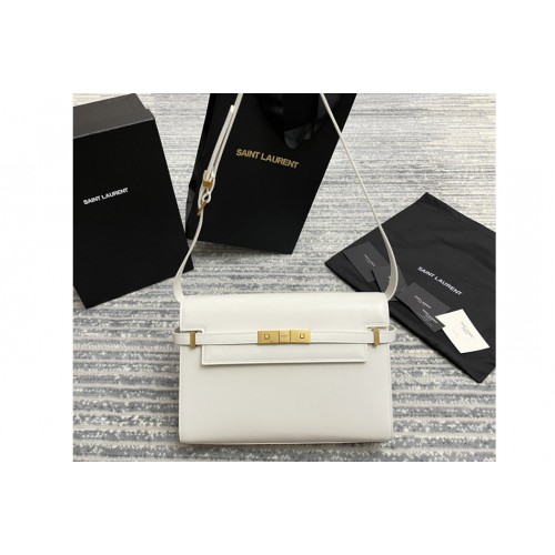 YSL MANHATTAN SHOULDER BAG IN White SMOOTH LEATHER