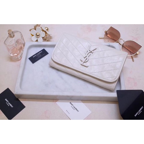 YSL Niki Large Wallet in White Crinkled Vintage Leather