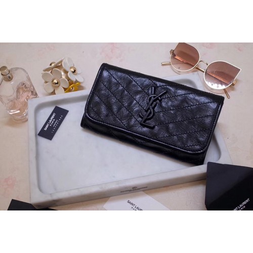 YSL Niki Large Wallet in Black Crinkled Vintage Leather YSL Niki Large Wallet in Black Crinkled Vintage Leather