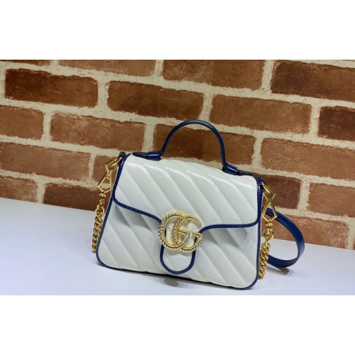Gucci Marmont mini top handle bag in White Leather With Dark blue leather trim