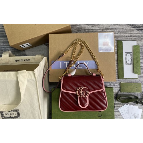 Gucci Marmont mini top handle bag in Dark red diagonal matelasse leather