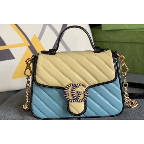 Gucci Online Exclusive Marmont mini bag in Pastel blue and butter diagonal matelasse leather