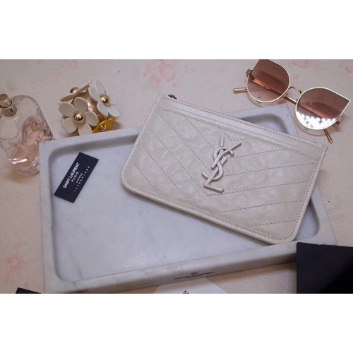 YSL Niki Bill Pouch in White Crinkled Vintage Leather YSL Niki Bill Pouch in White Crinkled Vintage Leather