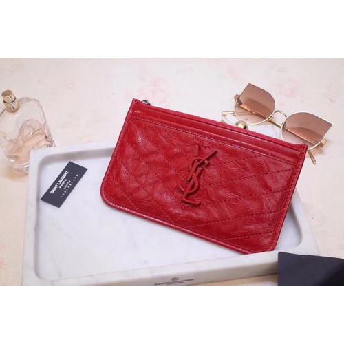 YSL Niki Bill Pouch in Red Crinkled Vintage Leather