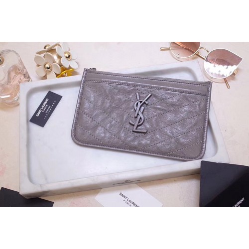 YSL Niki Bill Pouch in Gray Crinkled Vintage Leather