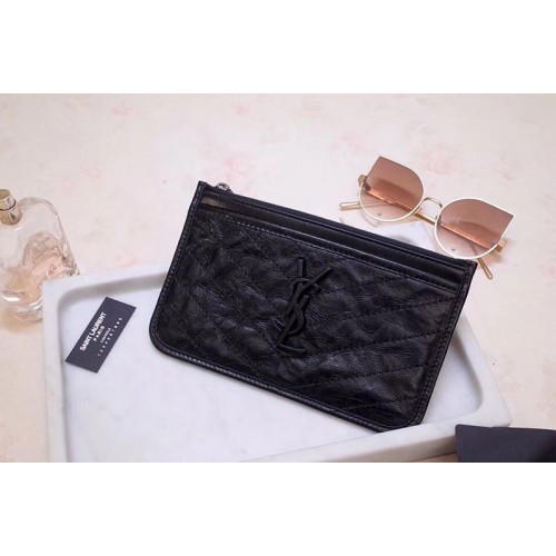 YSL Niki Bill Pouch in Black Crinkled Vintage Leather