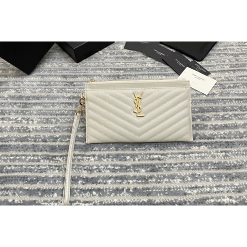 YSL MONOGRAM LARGE BILL POUCH IN White GRAIN DE POUDRE EMBOSSED LEATHER YSL MONOGRAM LARGE BILL POUCH IN White GRAIN DE POUDRE EMBOSSED LEATHER