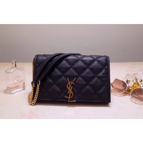 YSL BECKY Chain Wallet In Black Diamond Quilted Lambskin Leather YSL BECKY Chain Wallet In Black Diamond Quilted Lambskin Leather