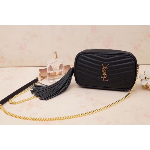 YSL Lou Mini Camera Bag in Black Matelasse Leather