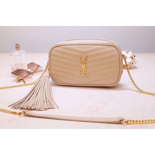 YSL Lou Mini Camera Bag in Beige Matelasse Leather