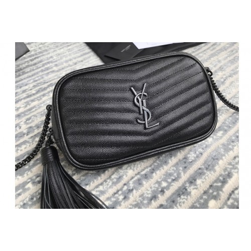 YSL Lou Mini Camera Bag in Black Matelasse Leather With Black Chain