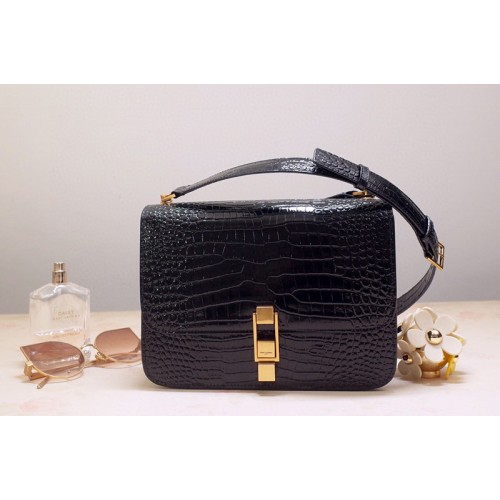 YSL Carre Satchel Bags In Black Crocodile Embossed Leather YSL Carre Satchel Bags In Black Crocodile Embossed Leather