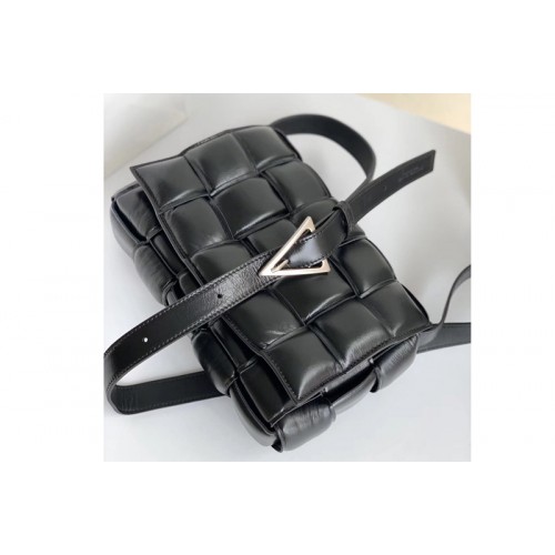 Bottega Veneta padded cassette bag in Black Lambskin Leather With Silver Hardware