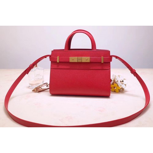 YSL Manhattan Nano Bag in Red Grain de Poudre Embossed Leather
