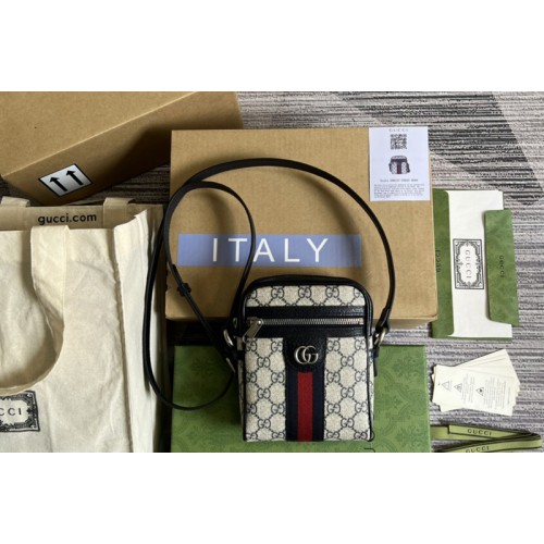 Gucci Ophidia small shoulder bag in Beige and blue Supreme canvas