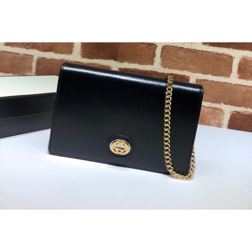 Gucci Leather chain card case wallet in Black textured leather