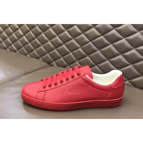 Gucci Mens Ace sneaker with Interlocking G in Hibiscus red leather