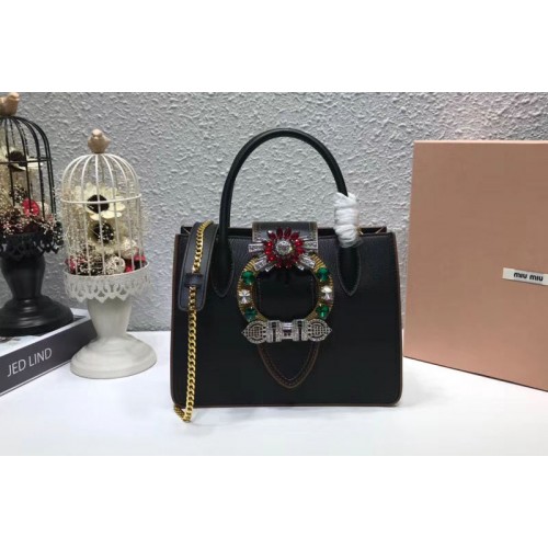 Miu Miu 5BA043 Calfskin Leather Top Handle Bags Black