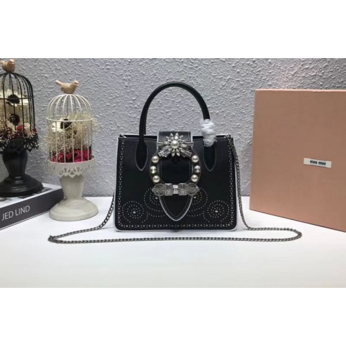 Miu Miu 5BA043 Calfskin Leather Top Handle Bags With Pin Black