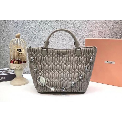 Miu Miu Cloque Matelasse Nappa Leather Tote Bag 5BE896 Gray Miu Miu Cloque Matelasse Nappa Leather Tote Bag 5BE896 Gray