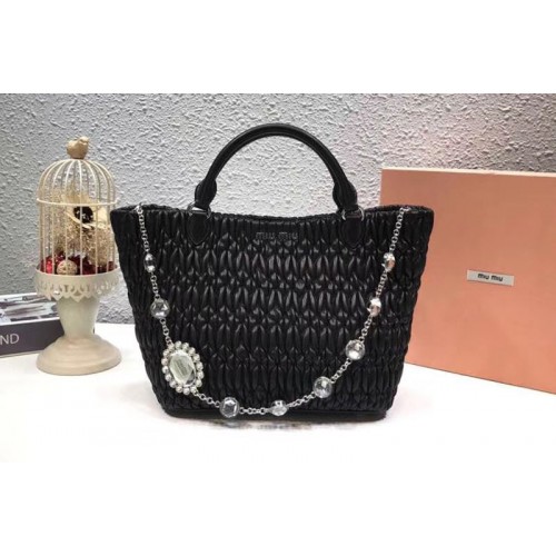 Miu Miu Cloque Matelasse Nappa Leather Tote Bag 5BE896 Black