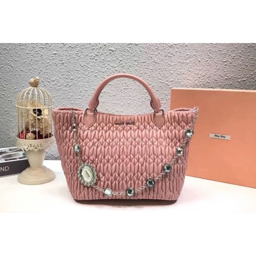 Miu Miu Cloque Matelasse Nappa Leather Tote Bag 5BE896 Light Pink