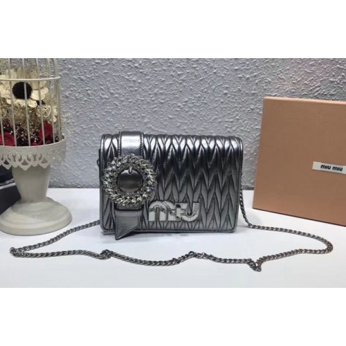 Miu Miu Matelasse Nappa Leather Tote Bag 5BF068 Gray