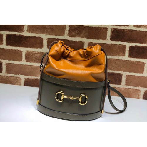 Gucci 1955 Horsebit bucket bag Green Orange textured leather