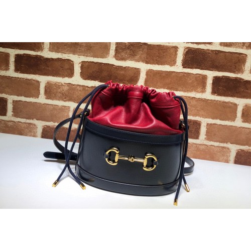 Gucci 1955 Horsebit bucket bag Blue Red textured leather